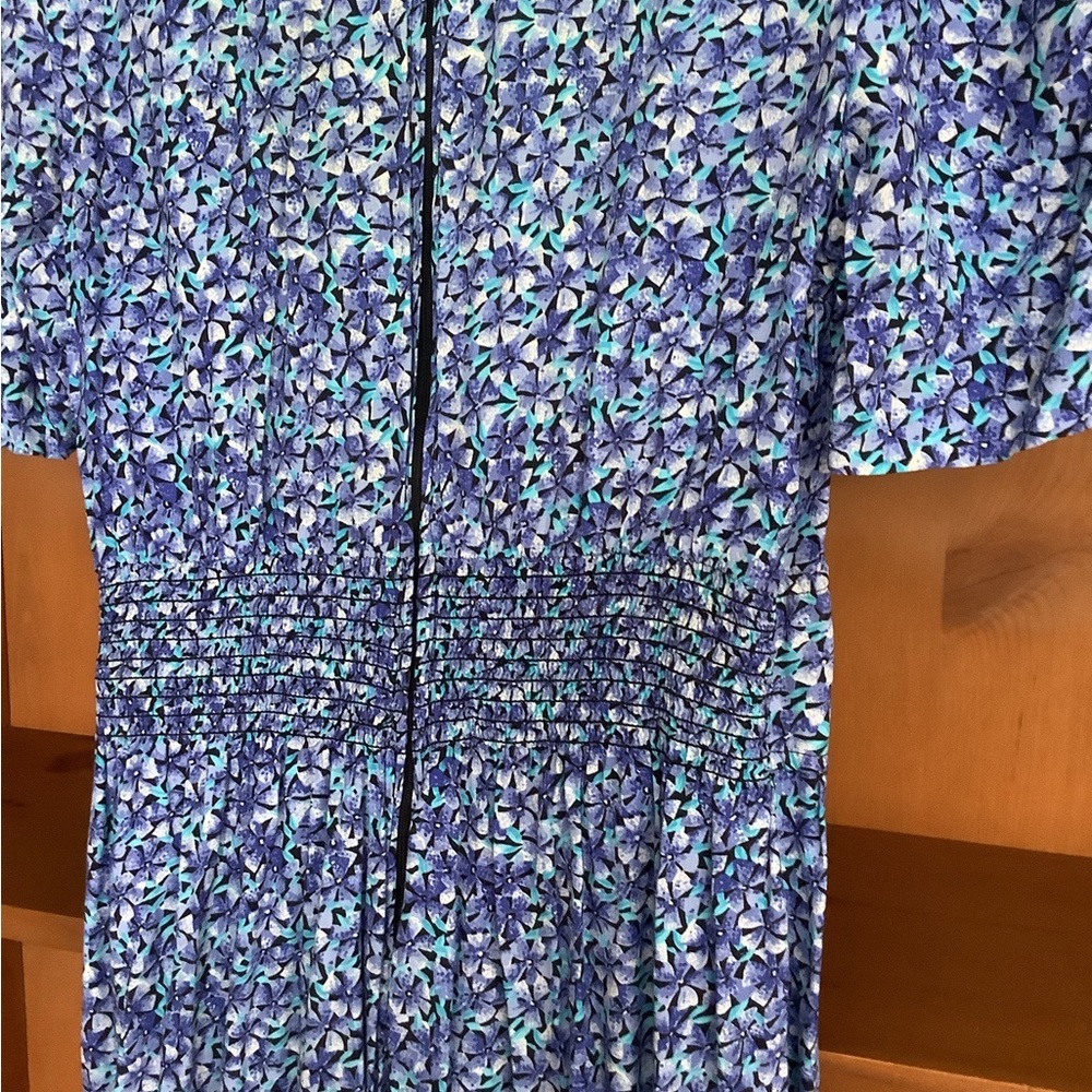 VTG 80s Karin Stevens Blue Floral Midi Dress Size 8 | Prairie Secretary Dress - Picture 11 of 14